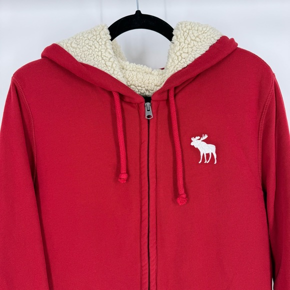Abercrombie Y2K Sherpa Lined Zip Hoodie Faux Fur Hooded Sweatshirt M Preppy Bold - Picture 2 of 13